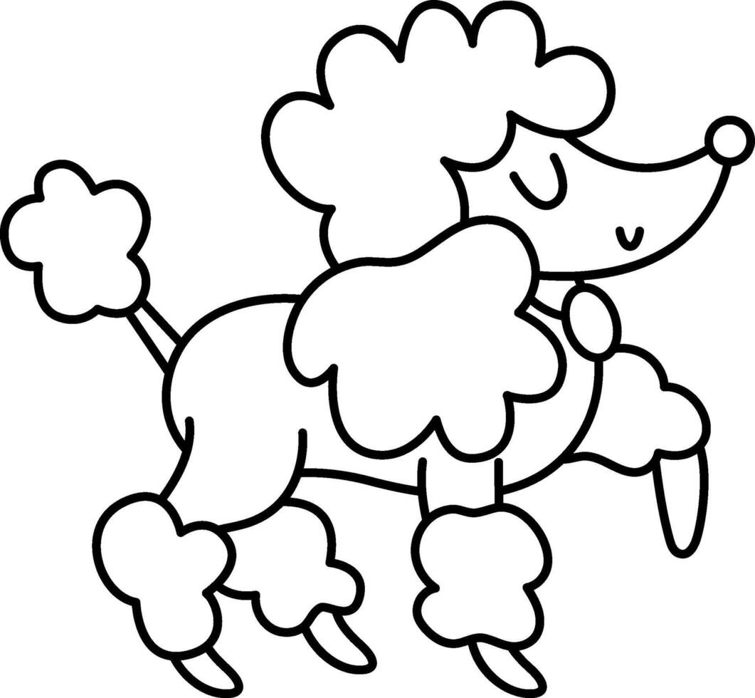Poodle with closed eyes and collar. Black and white domestic animal illustration. Cute dog character icon or coloring page. French symbol picture vector