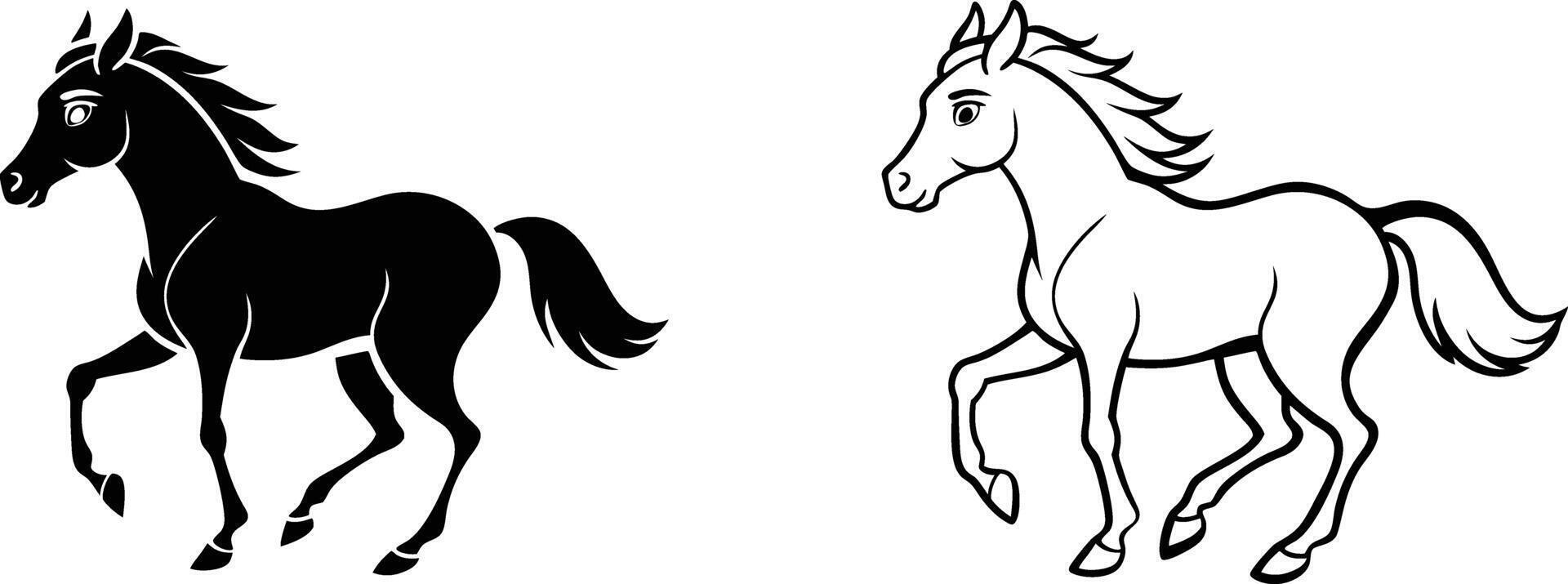 Black And White Horse Running Silhouette vector