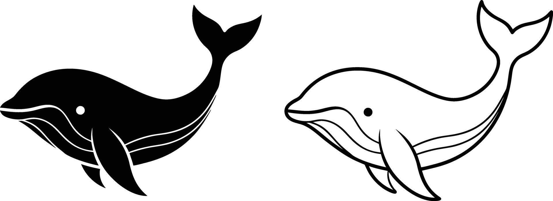 Whale Silhouette Icon Set Black and White vector