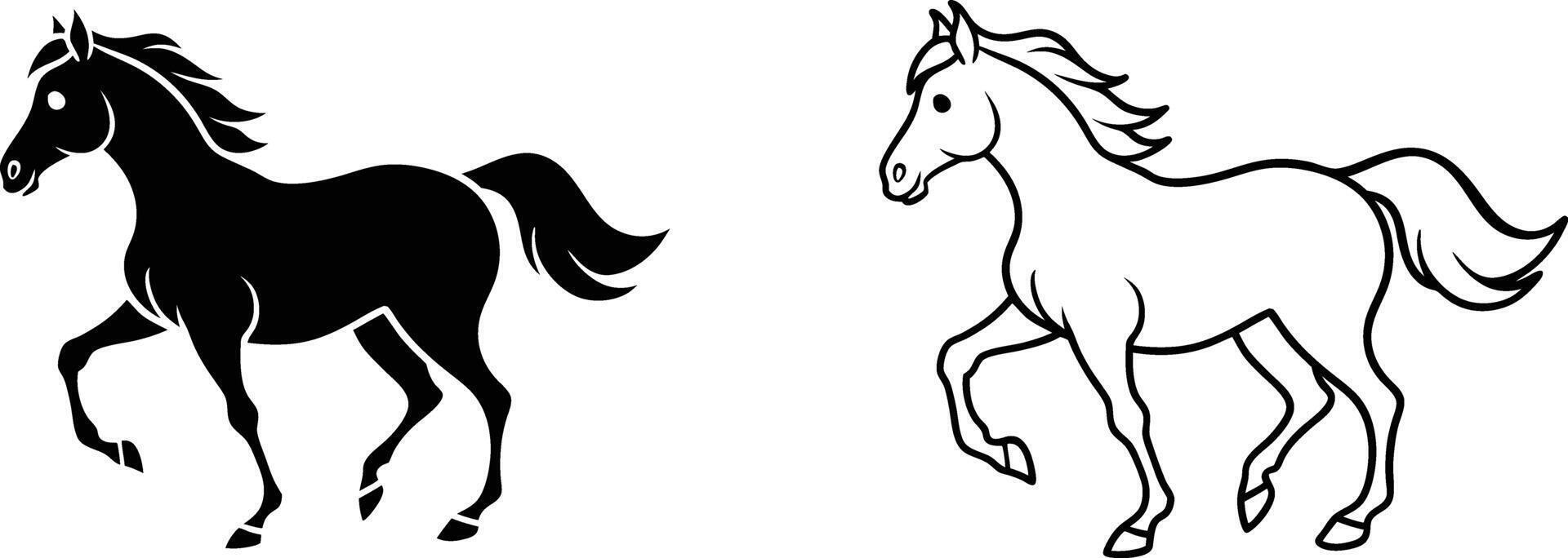Black and White Running Horse Silhouette Illustration vector