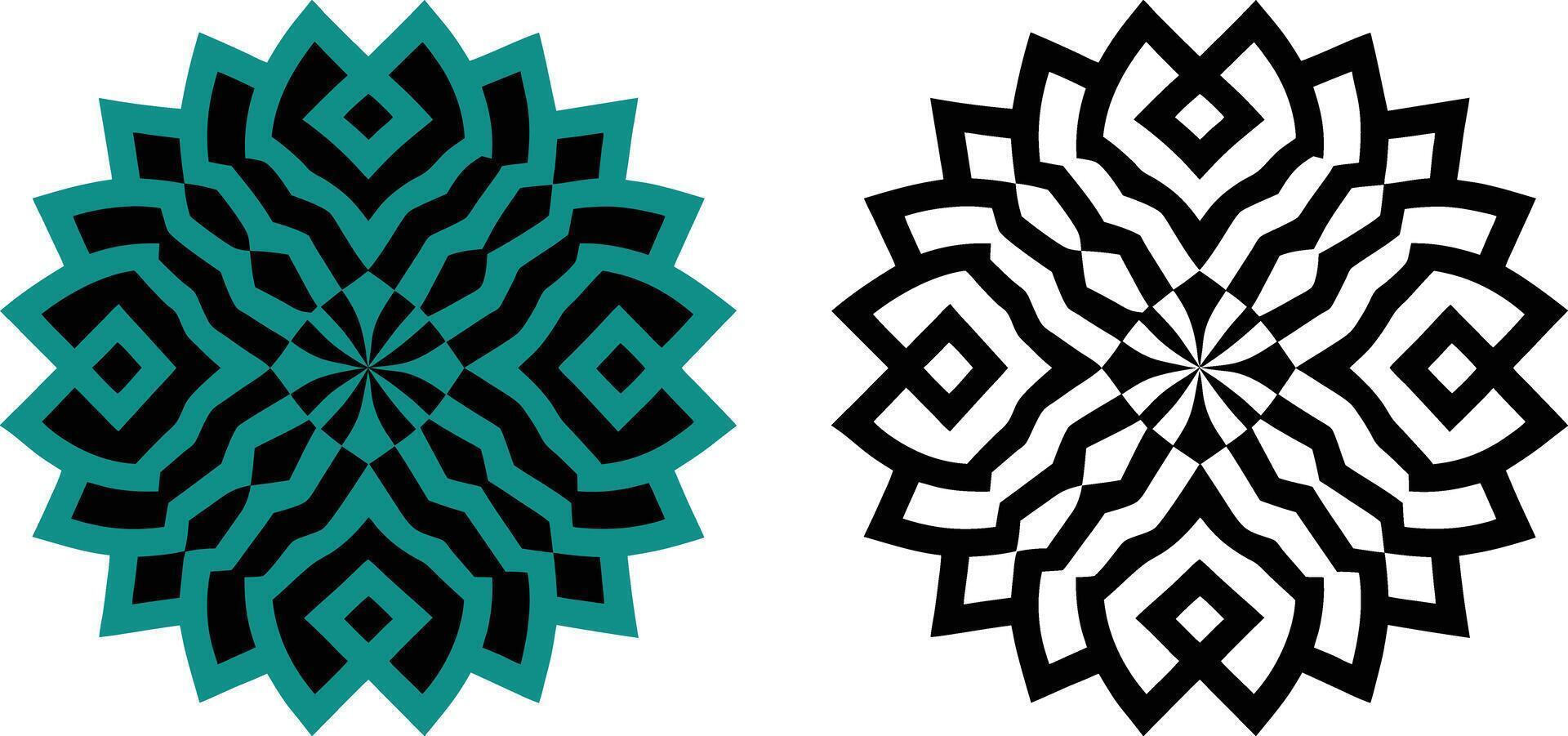 Abstract Geometric Mandala Design in Teal and Black vector
