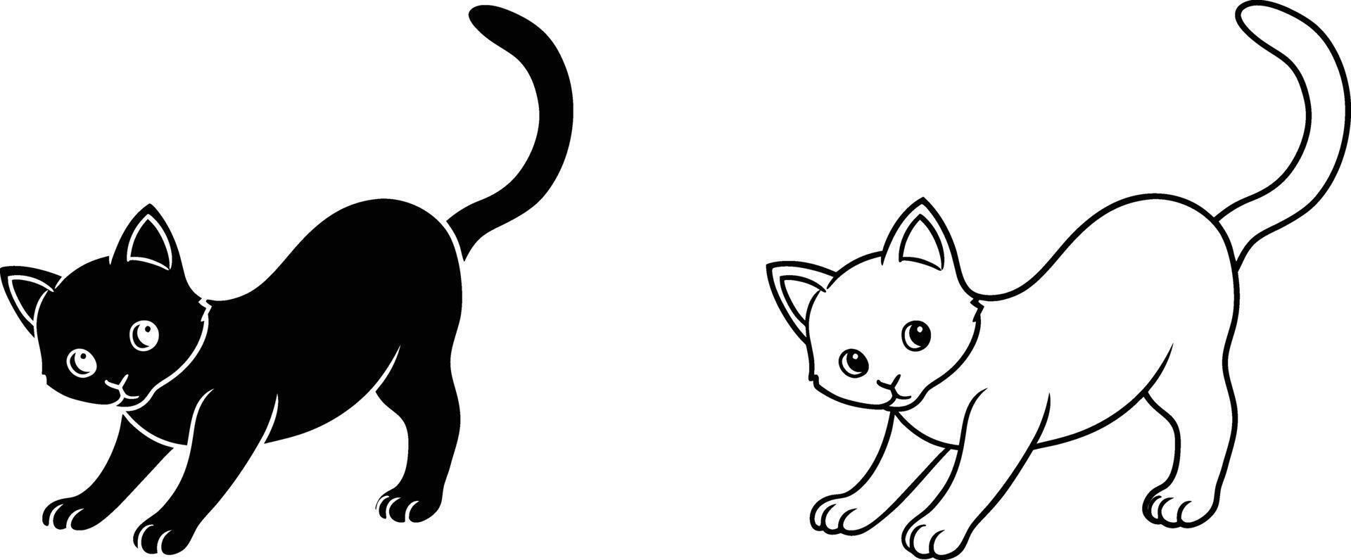 Black and White Cat Stretching Illustration vector
