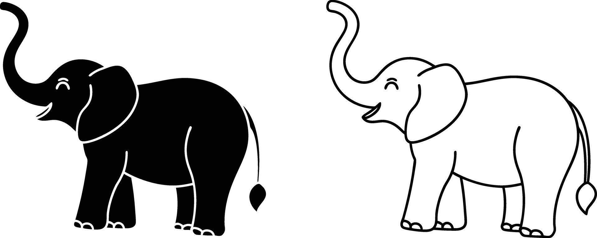 Smiling Elephant Silhouette and Outline Illustration vector