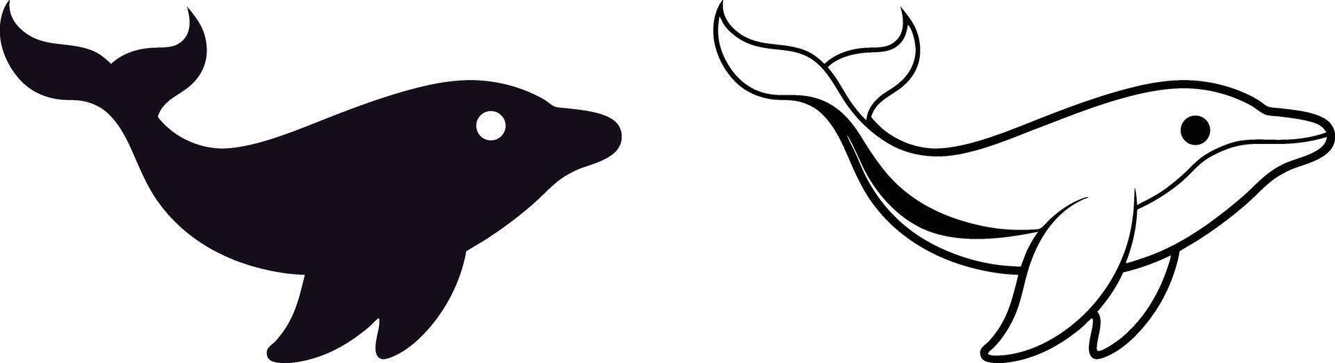 Black and White Dolphin Silhouette Illustration vector