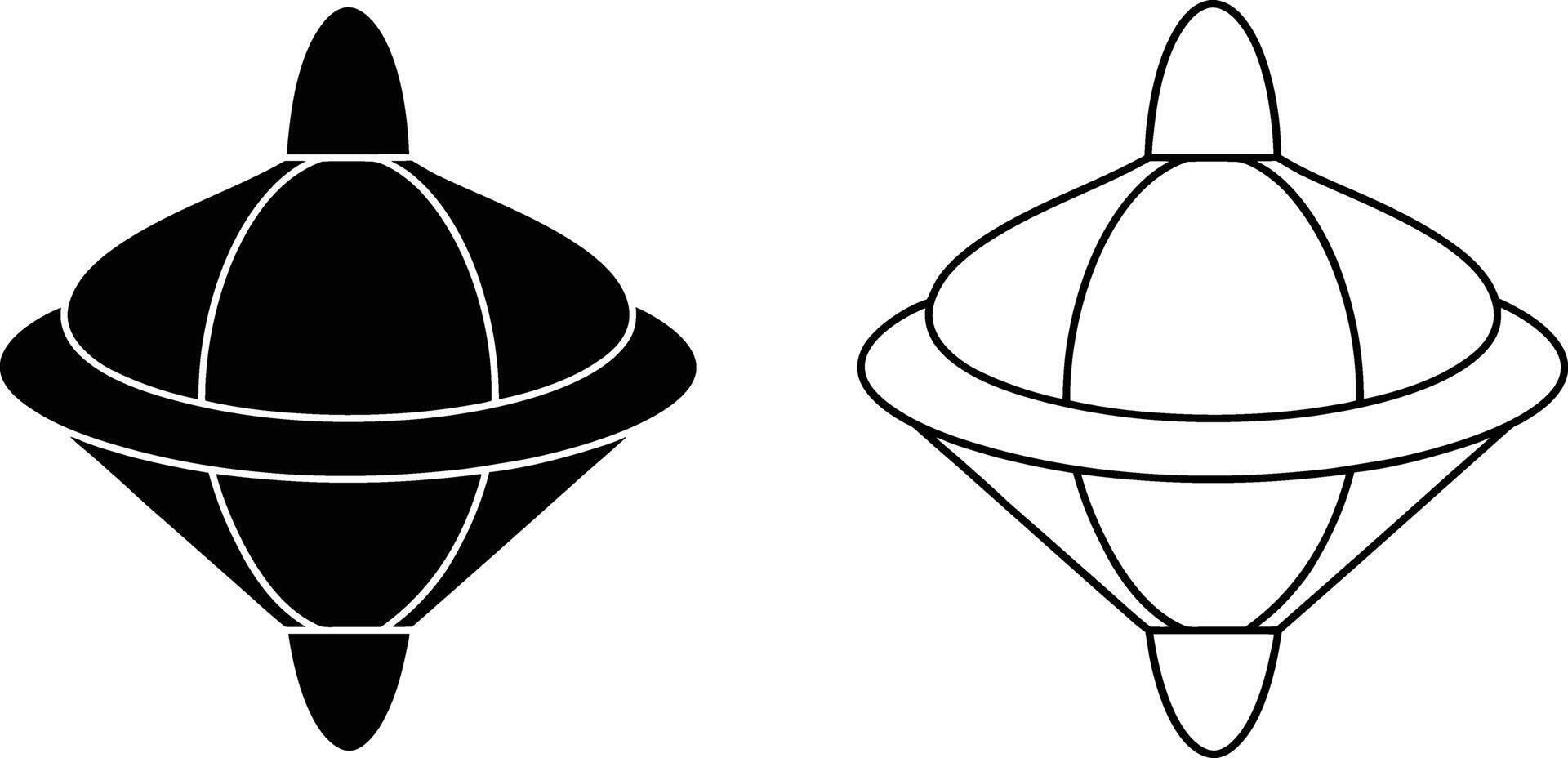 Spinning Top Toy Black White Outline Icon vector