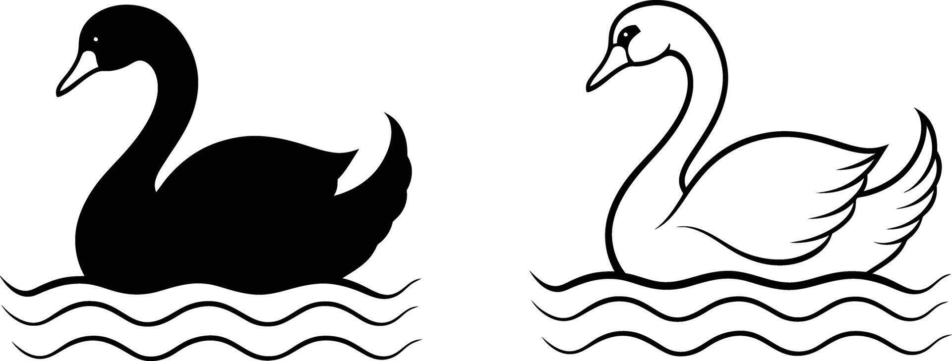 Black and White Swan Silhouette Water Illustration vector