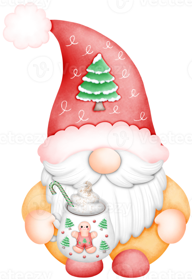 Cute Watercolor Christmas Gnome with yellow shirt Illustration. Adorable Festive Gnome Art for Holiday Decor. Hand Drawn Christmas Character with Whimsy png