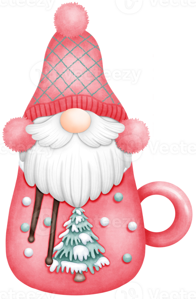 Cute Watercolor Christmas Gnome and red mug Illustration. png