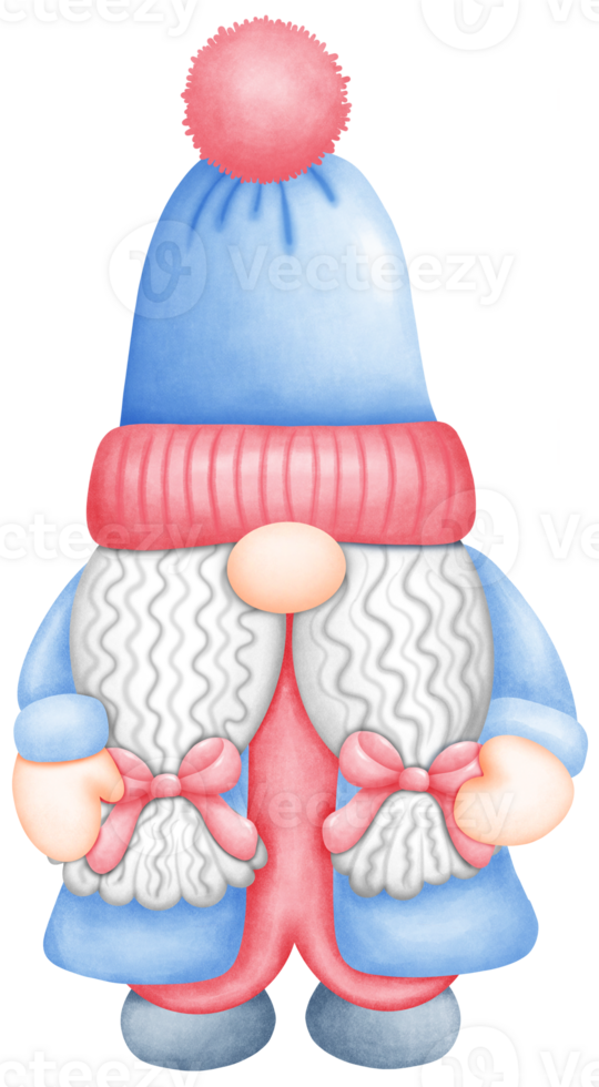 Adorable Festive Gnome with blue and red hat Art for Holiday Decor. png