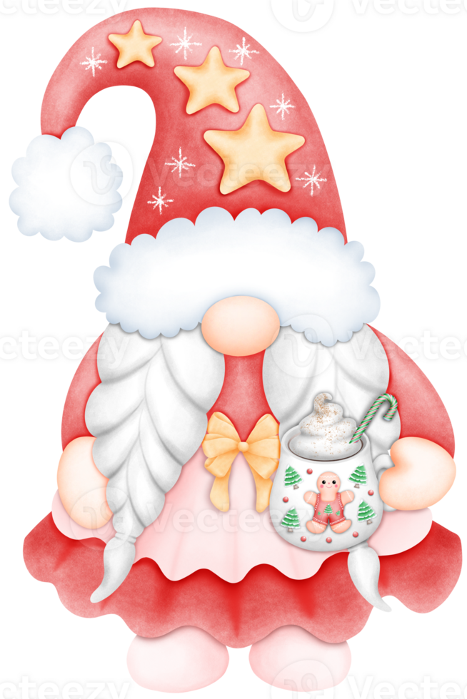 Adorable Festive Gnome with mug Art for Holiday Decor. Hand Drawn Christmas Character with Whimsy png