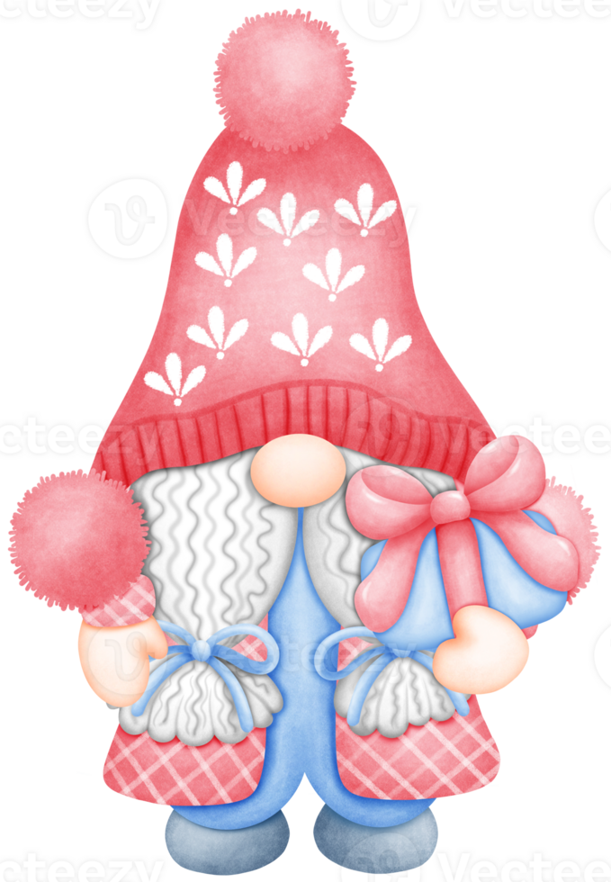 Cute Watercolor Christmas Gnome with gift Illustration. Hand Drawn Christmas Character with Whimsy png
