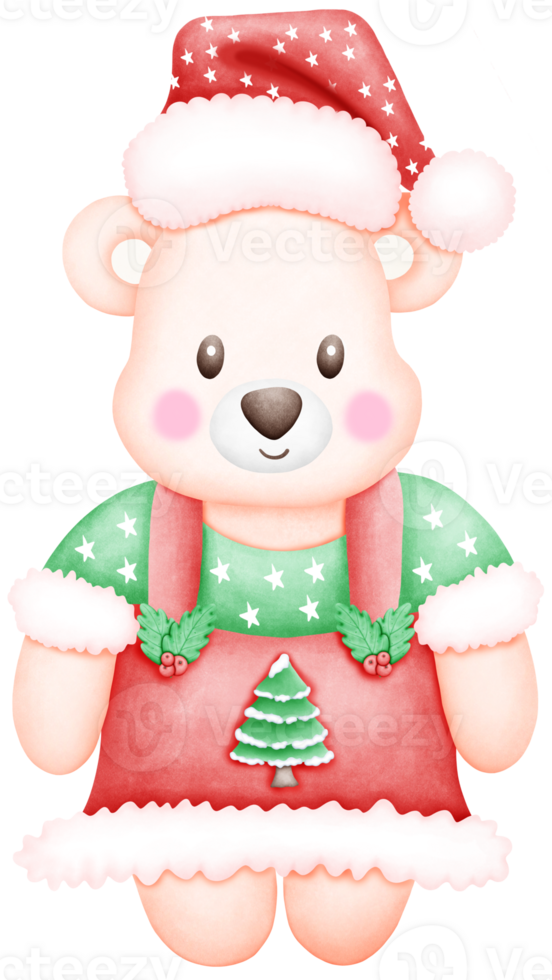 Cute Watercolor Christmas Bear Illustration. Adorable Holiday Bear Art with red hat for Festive Decor. Hand Drawn Christmas Animal with Holiday Cheer. png