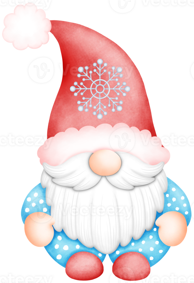 Cute Watercolor Christmas Gnome with blue shirt Illustration. Adorable Festive Gnome Art for Holiday Decor. Hand Drawn Christmas Character with Whimsy png