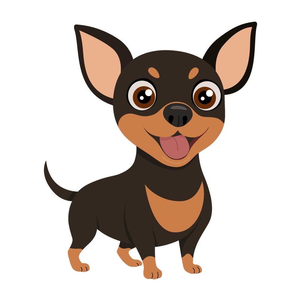 Cute black Chiweenie dog or chihuahua, mini pinscher. Hand drawn flat style isolated. illustration vector