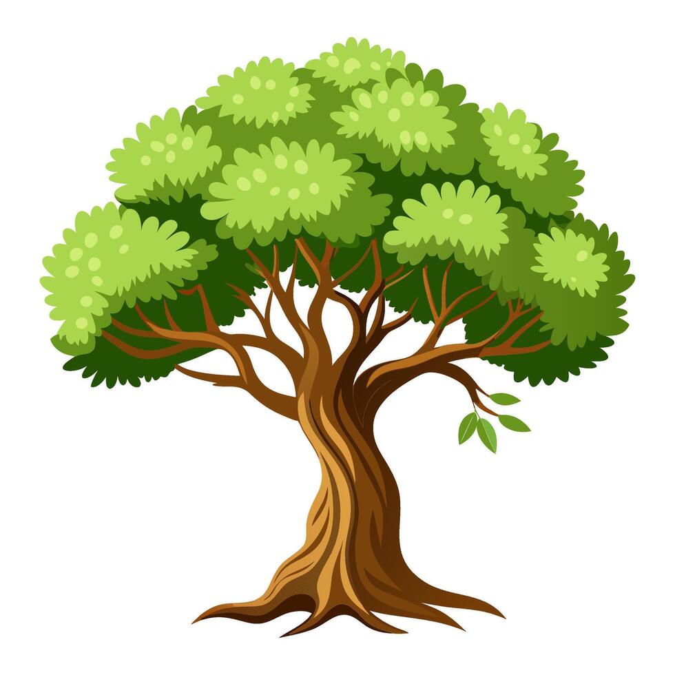 A cartoon tree with green leaves on a white background vector