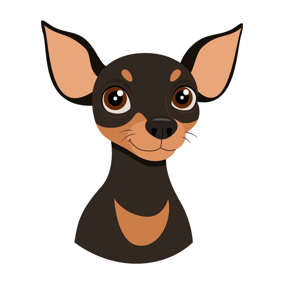 Cute black Chiweenie dog or chihuahua, mini pinscher. Dog Portrait, Hand drawn flat style isolated. illustration vector