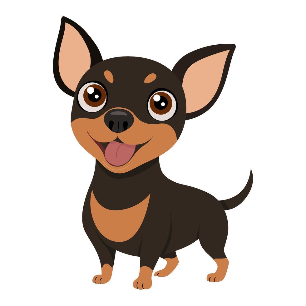 Cute black Chiweenie dog or chihuahua. Hand drawn flat style isolated. illustration vector