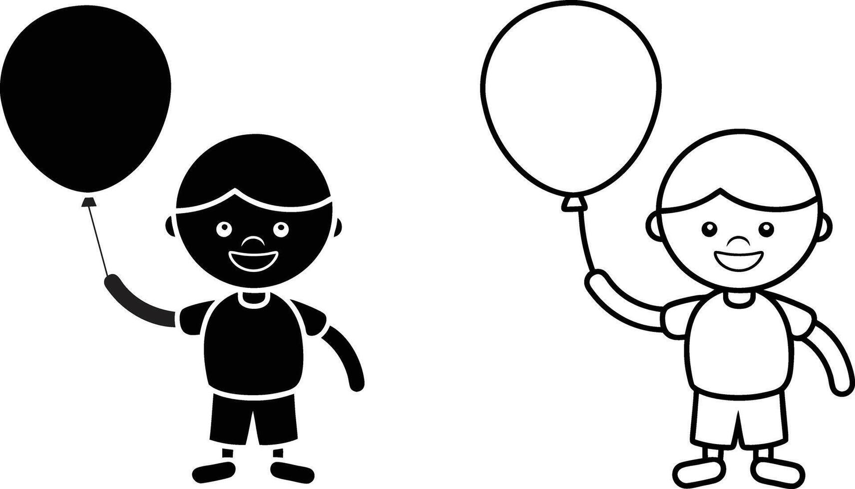 Smiling Boy Holding Balloon Outline Illustration vector