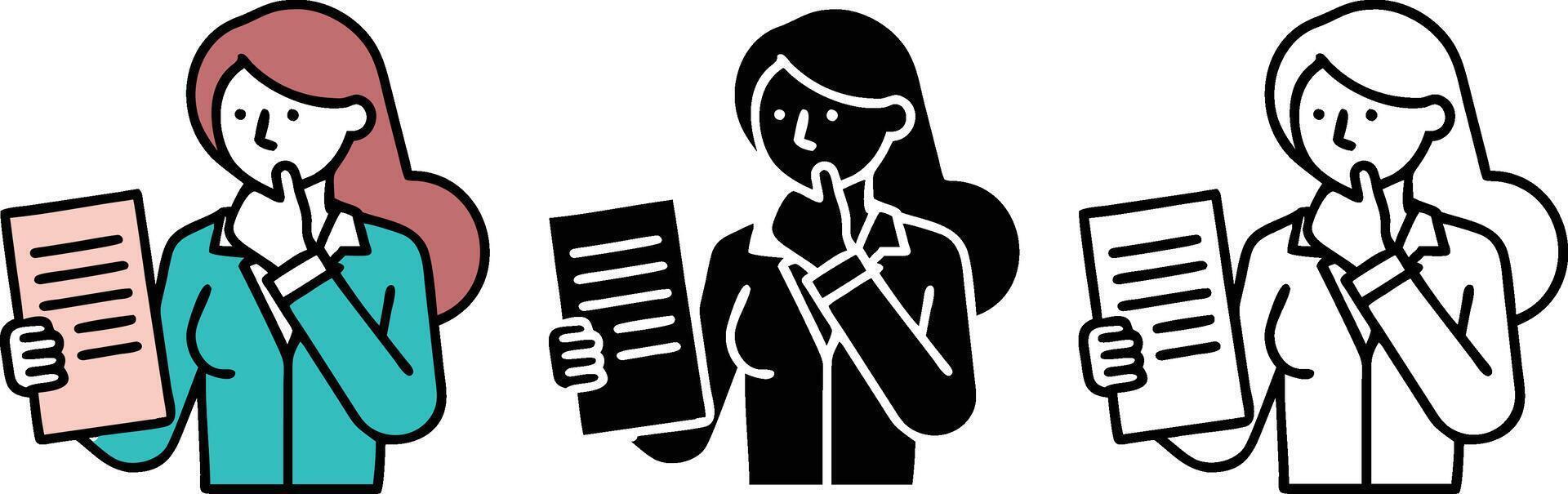 Woman Holding Document Thinking Decision Consideration vector
