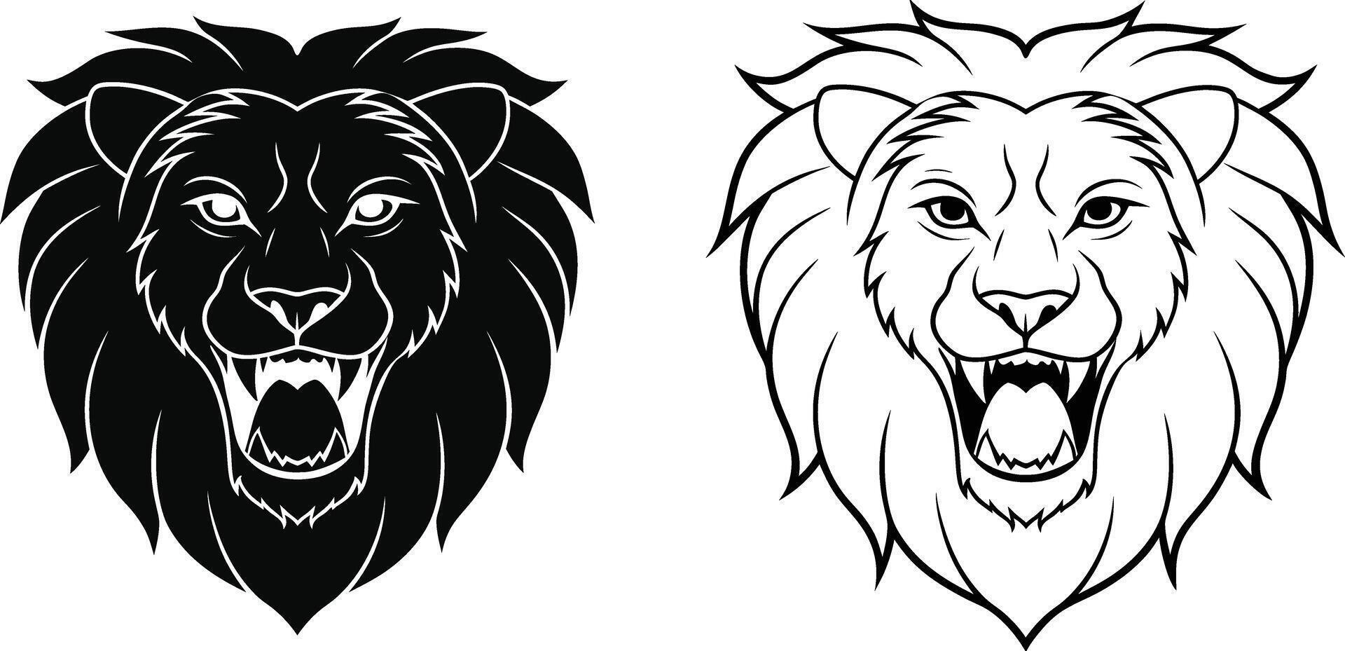 Roaring Lion Head Black White vector