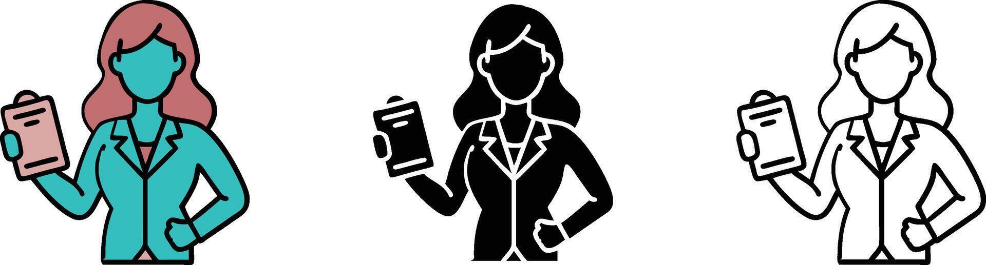 Businesswoman Holding Clipboard Icon Set vector
