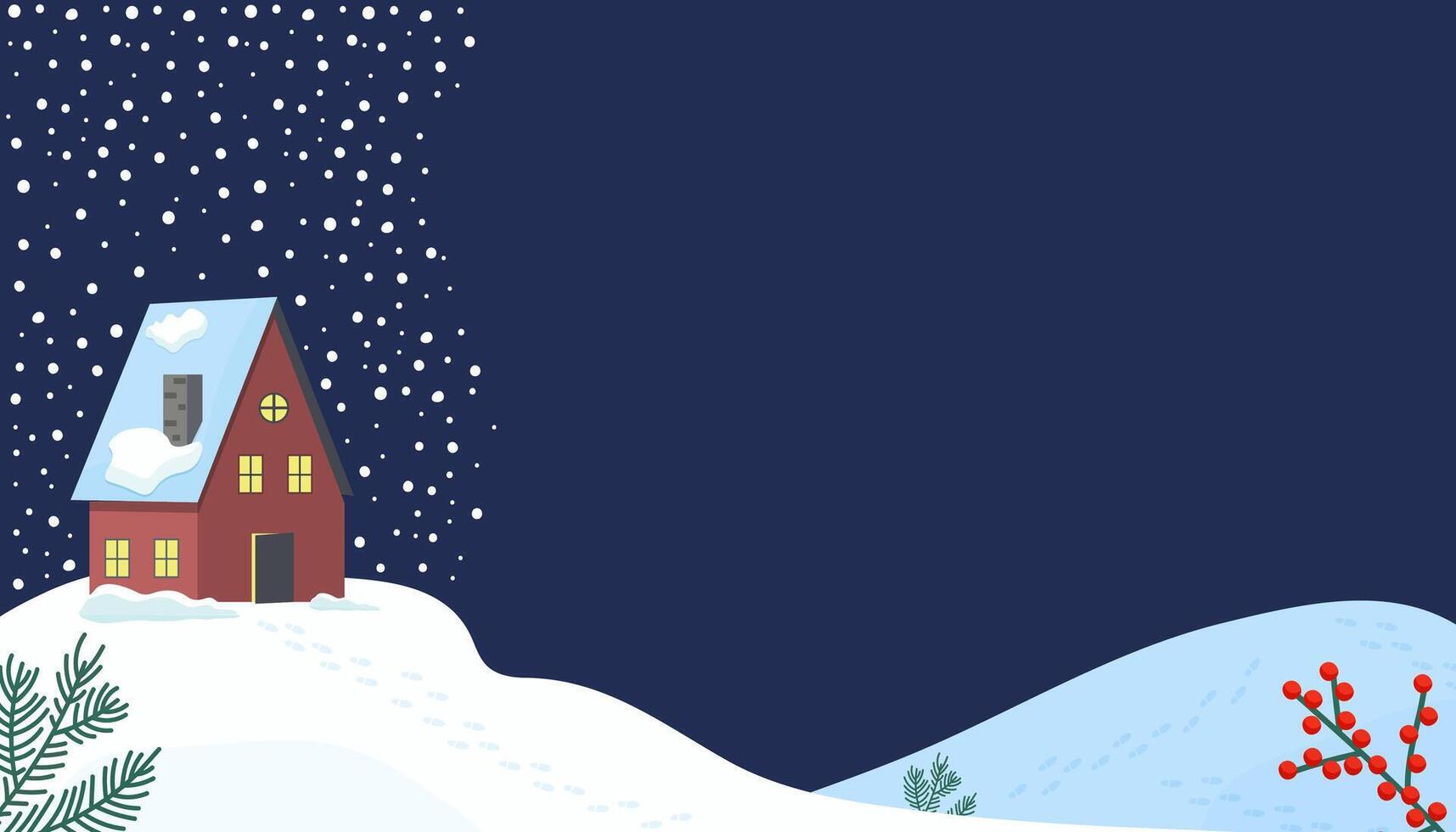 A cozy red house covered in snow during a peaceful winter night in a snowy landscape vector