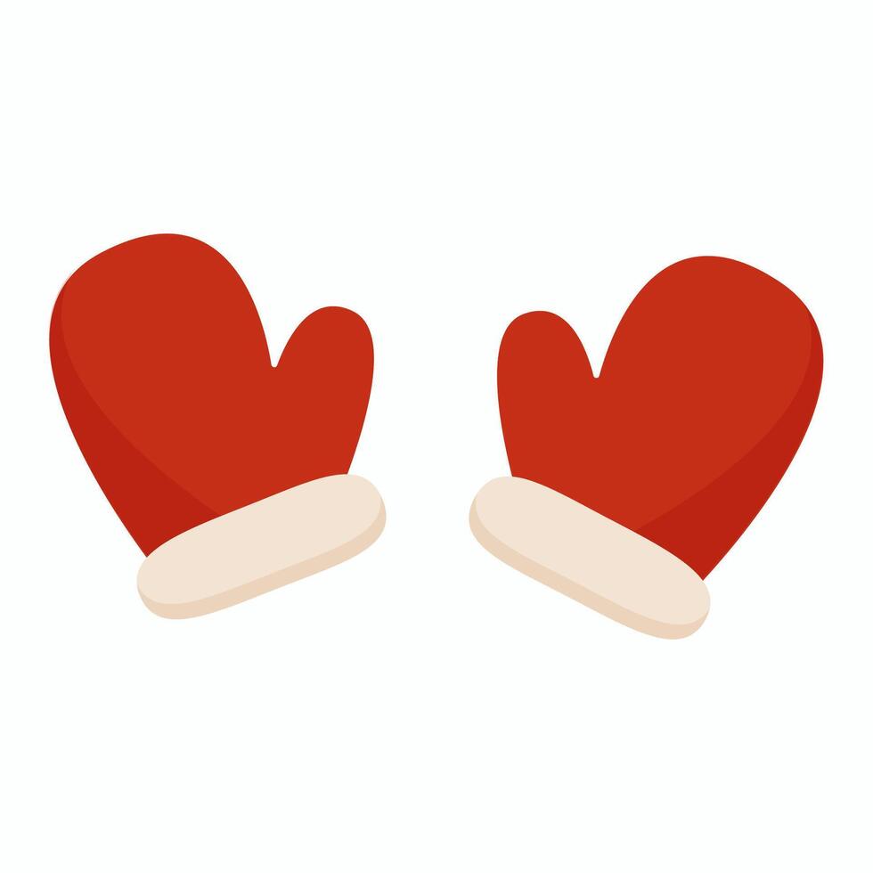 Bright red mittens with white cuffs ideal for winter activities and holiday celebrations vector