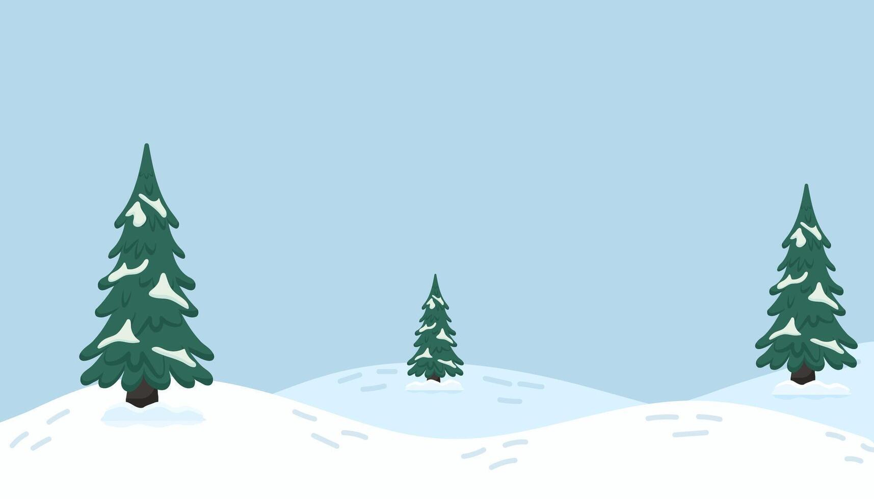 Snowy landscape with evergreen trees under a clear blue sky in winter season vector