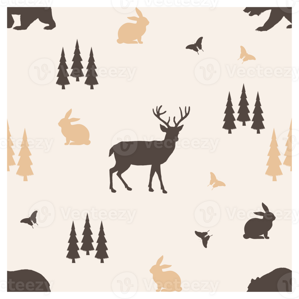 Seamless Forest Animals And Trees Repeating Surface Pattern png