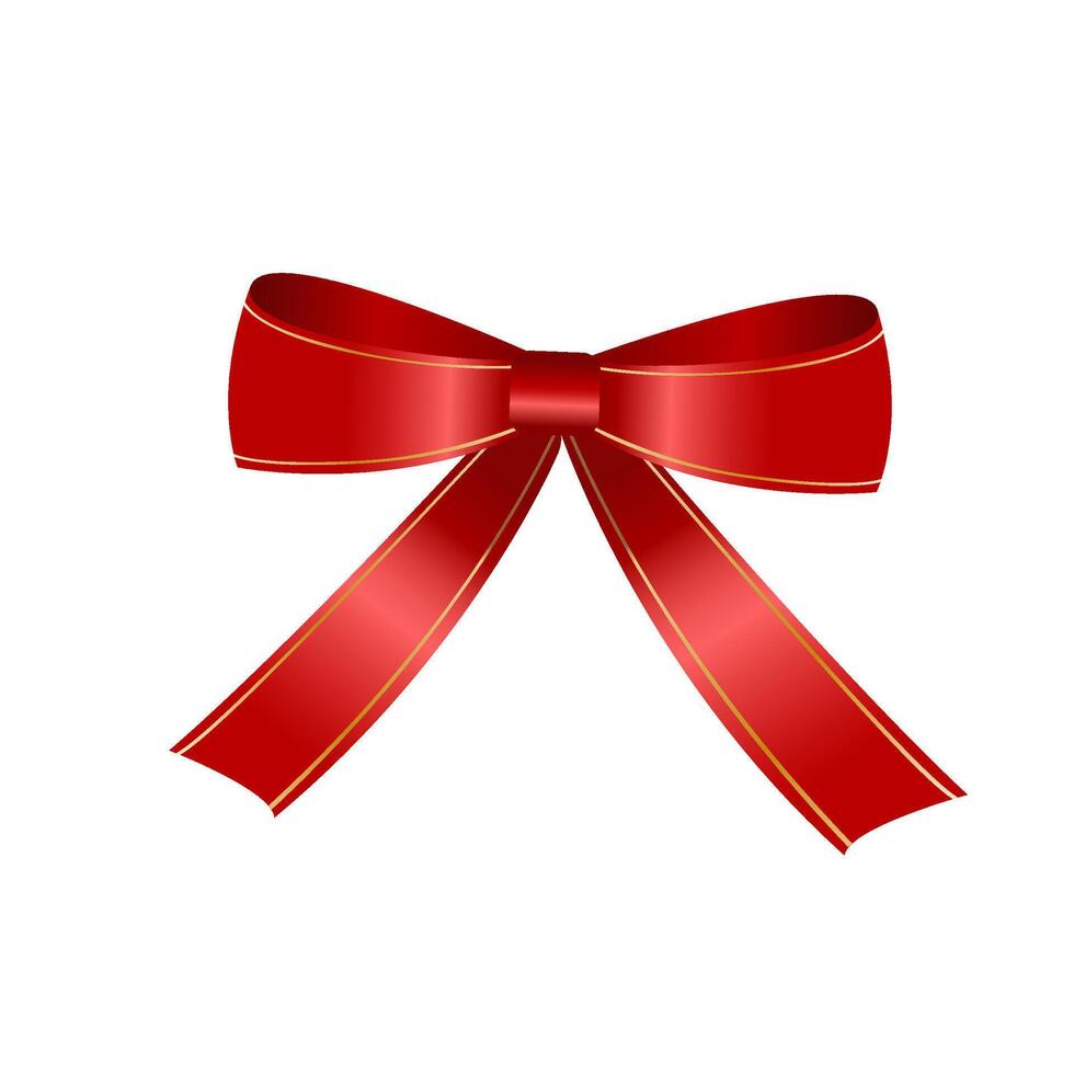 red bow ribbon on white background. Decorative element for greating, presents or surprise. Christmas and New Year decoration vector