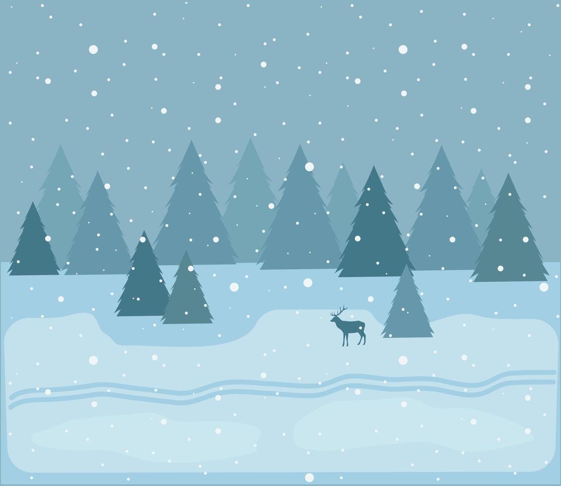 winter landscape with snowfall and deer. background for your seasonal and Christmas design vector