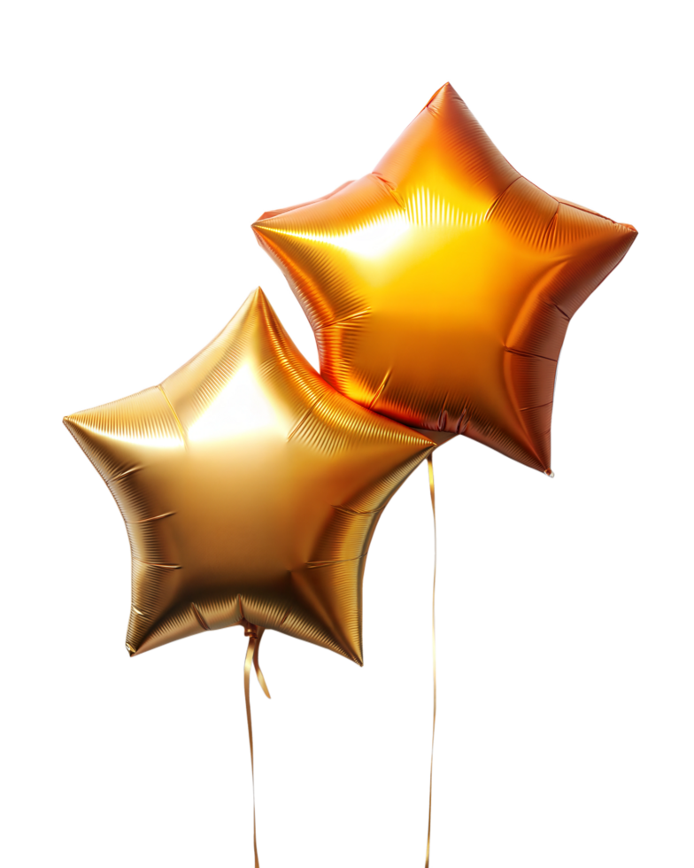 Two gold foil balloons with a star shape png