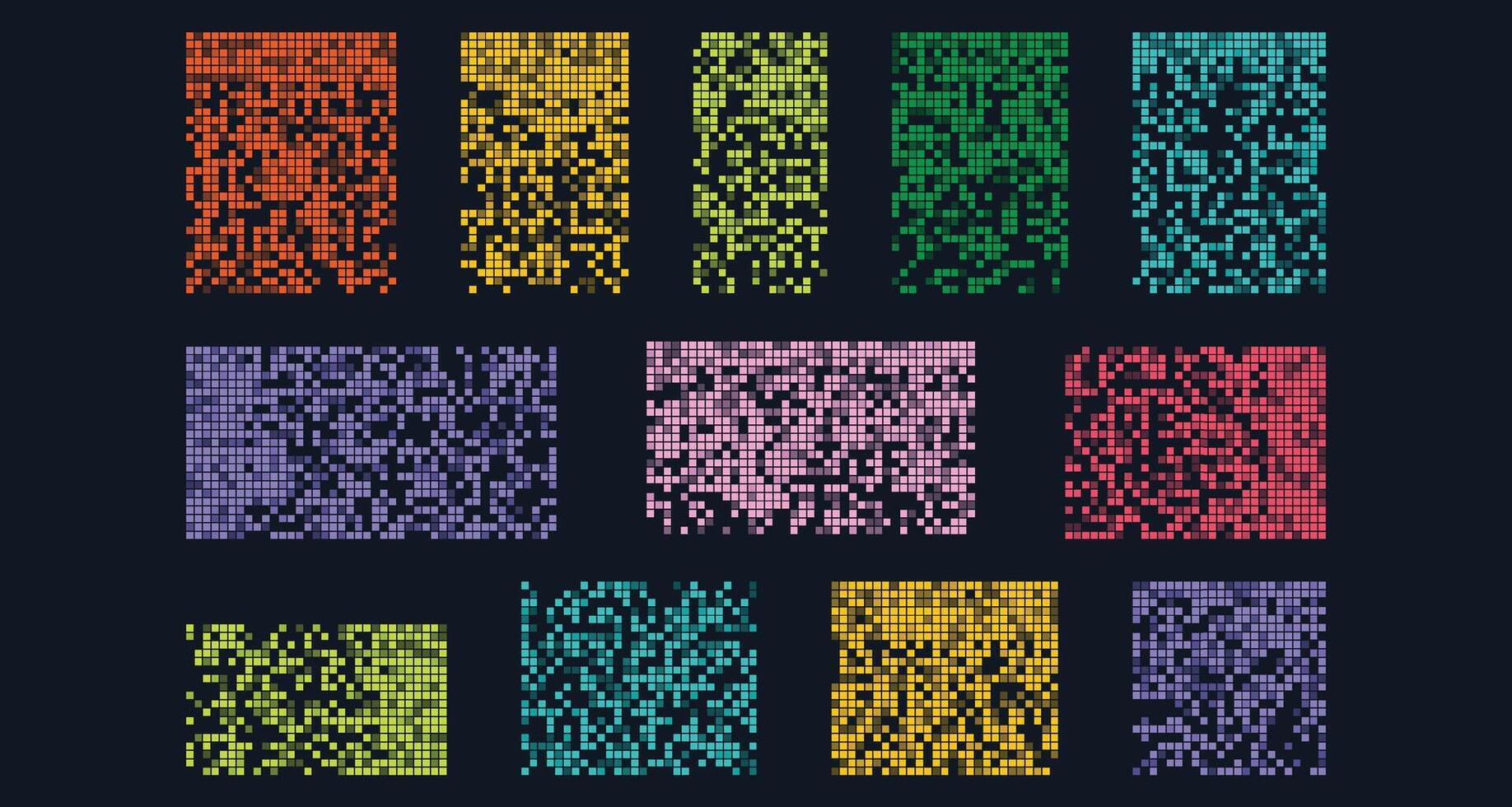 Pixel disintegration on dark backgrounds. Dispersed dotted pattern. Retro 8 bit game effect. Mosaic texture with simple particles. illustration on background vector