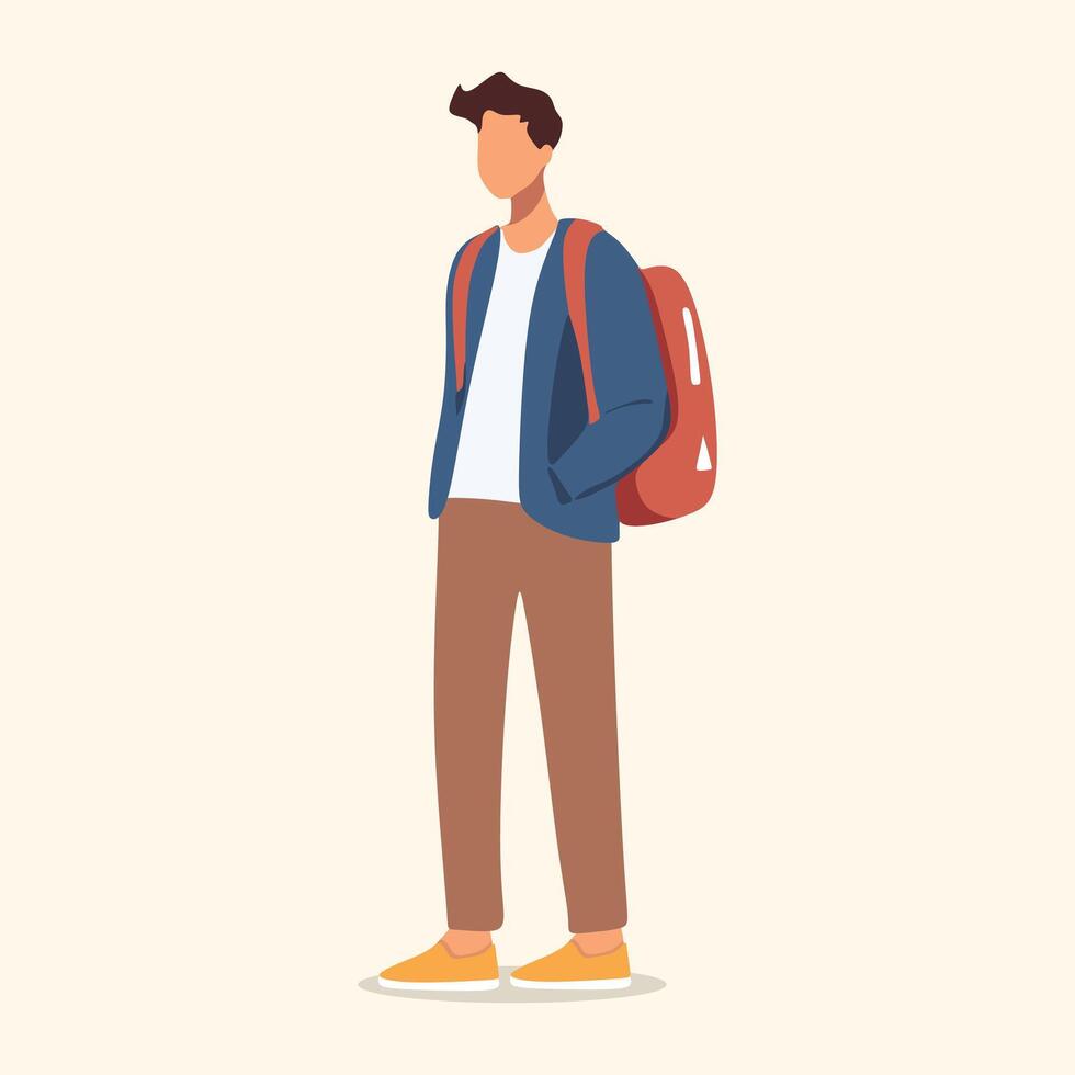 Young Man with backpack standing illustration isometric design vector