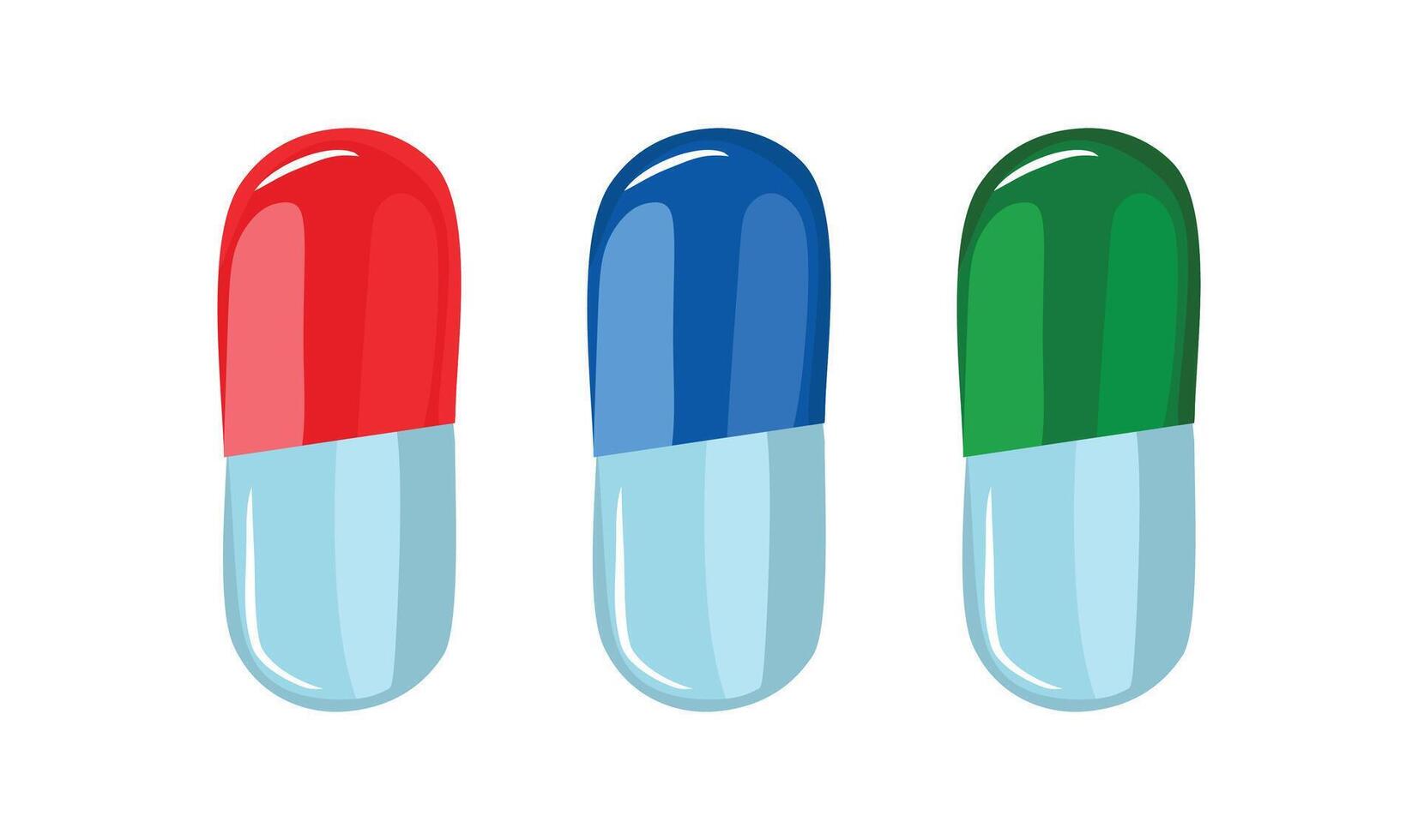 Medicine pills or Capsules illustration design red blue or green color with white background pills icon design vector