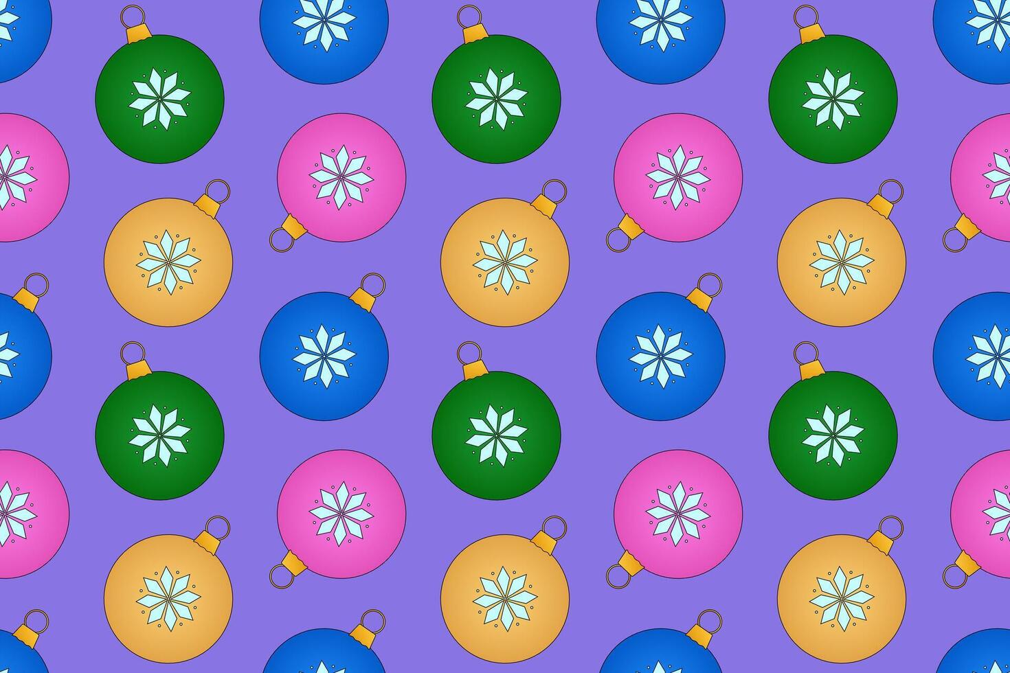 Seamless pattern of colorful Christmas ornaments with snowflake designs. Perfect for holiday wrapping paper and festive decorations. vector