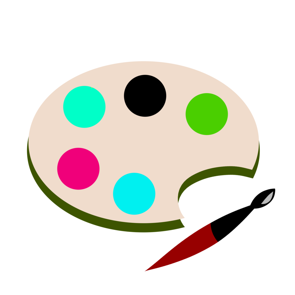 Flat art tool palette with paints color. png