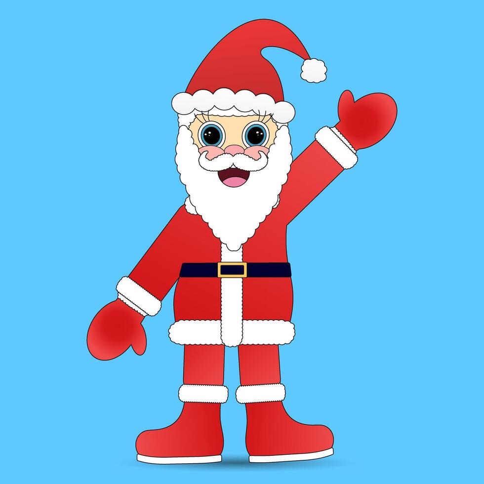 Cheerful Santa Claus character waving in a traditional red outfit, perfect for holiday cards, festive designs, and New Years Eve projects. vector