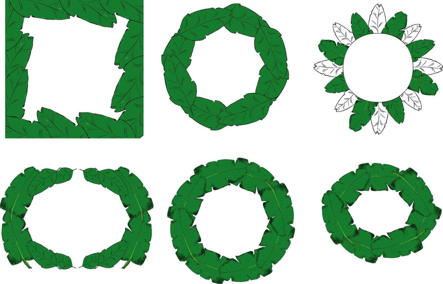 Tropical leaves frame set. Cartoon graphic illustration of rainforest banner set for web design vector