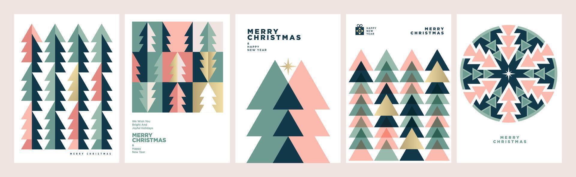 Christmas and New Year Cards Collection. Modern abstract illustrations for greeting card, party invitation card, website banner, social media banner, marketing material. vector