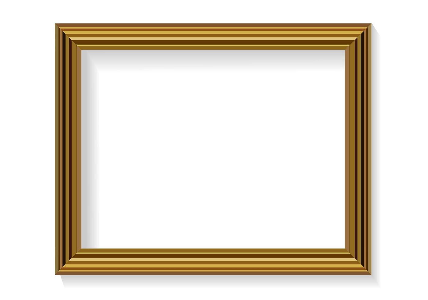 Elegant Rectangular Golden Picture Frame with Shadow Isolated on White Background vector