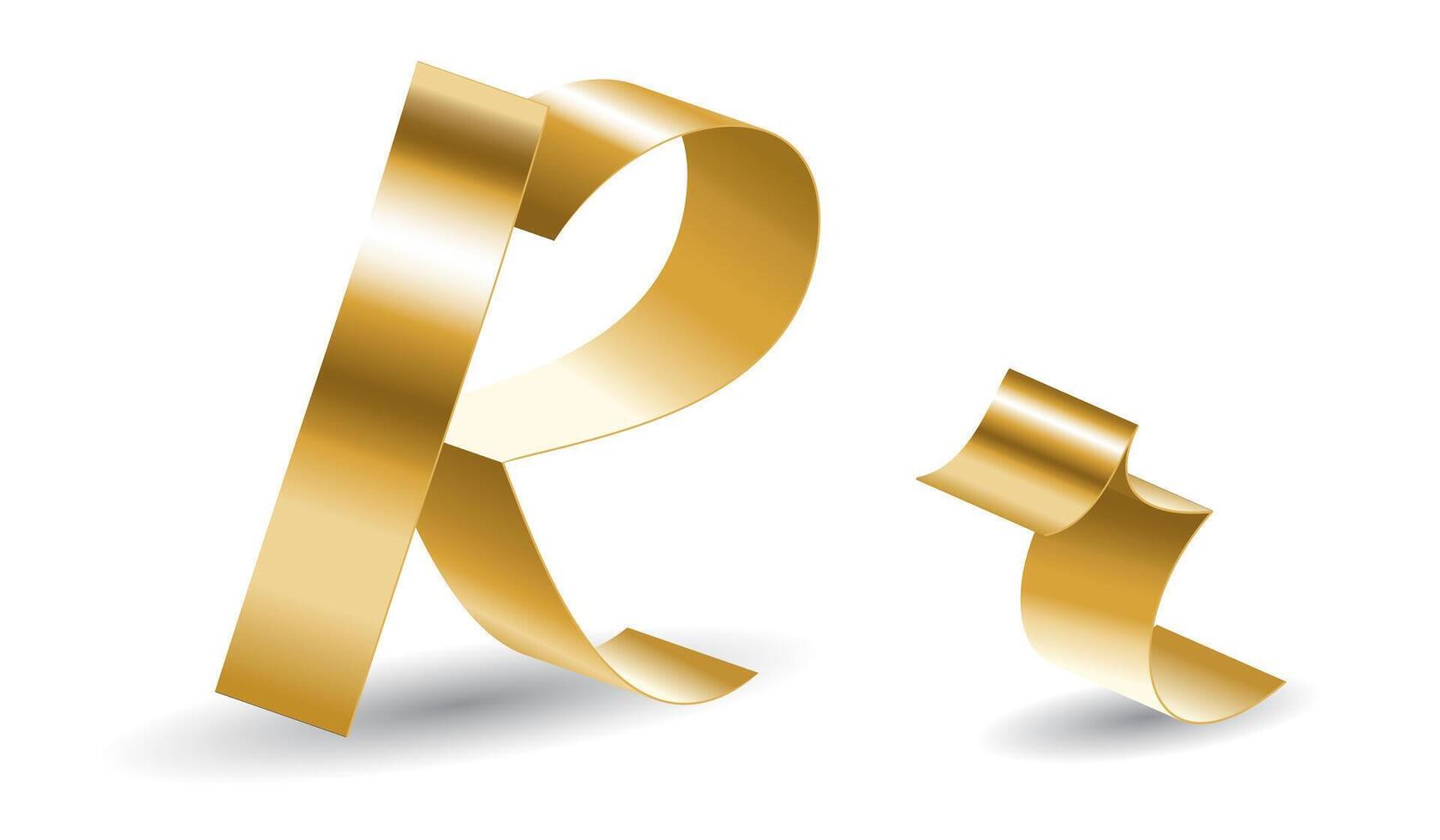 Golden Decorative R Letter of English Alphabet. Gold Ribbon Illustration vector