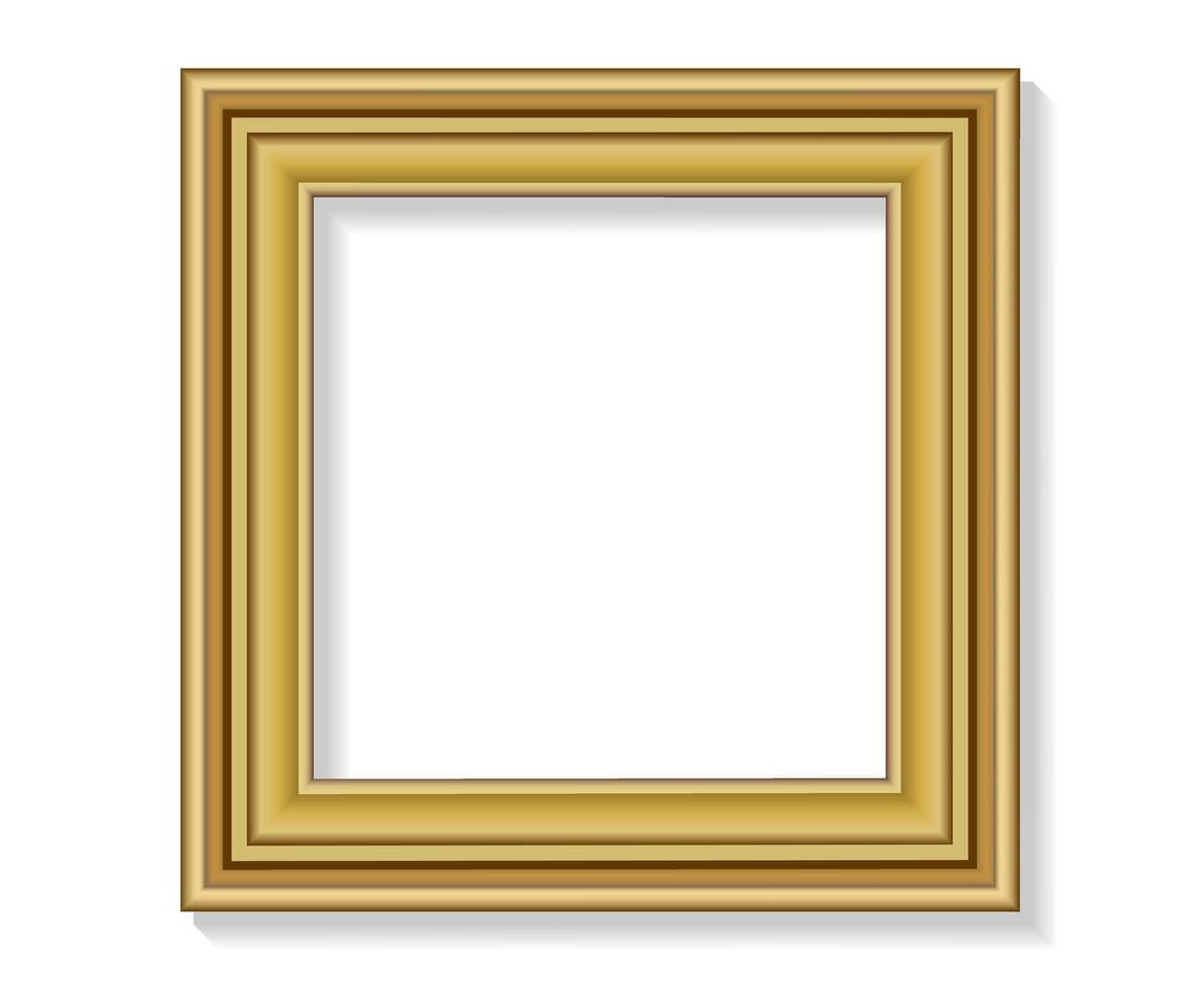 Elegant Square Gold Picture Frame with Shadow. Illustration Isolated on White Background vector
