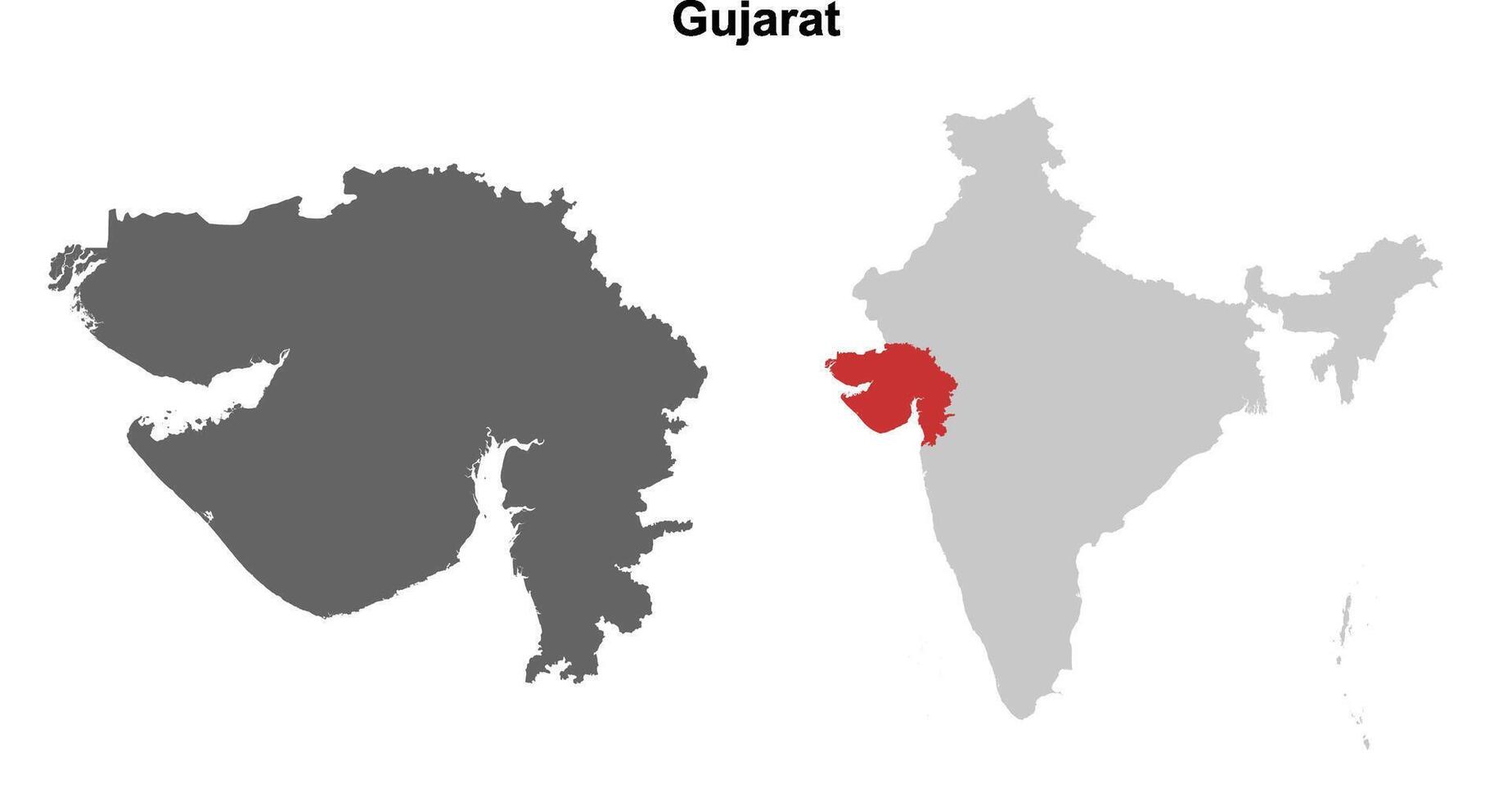 Gujarat state outline map set vector