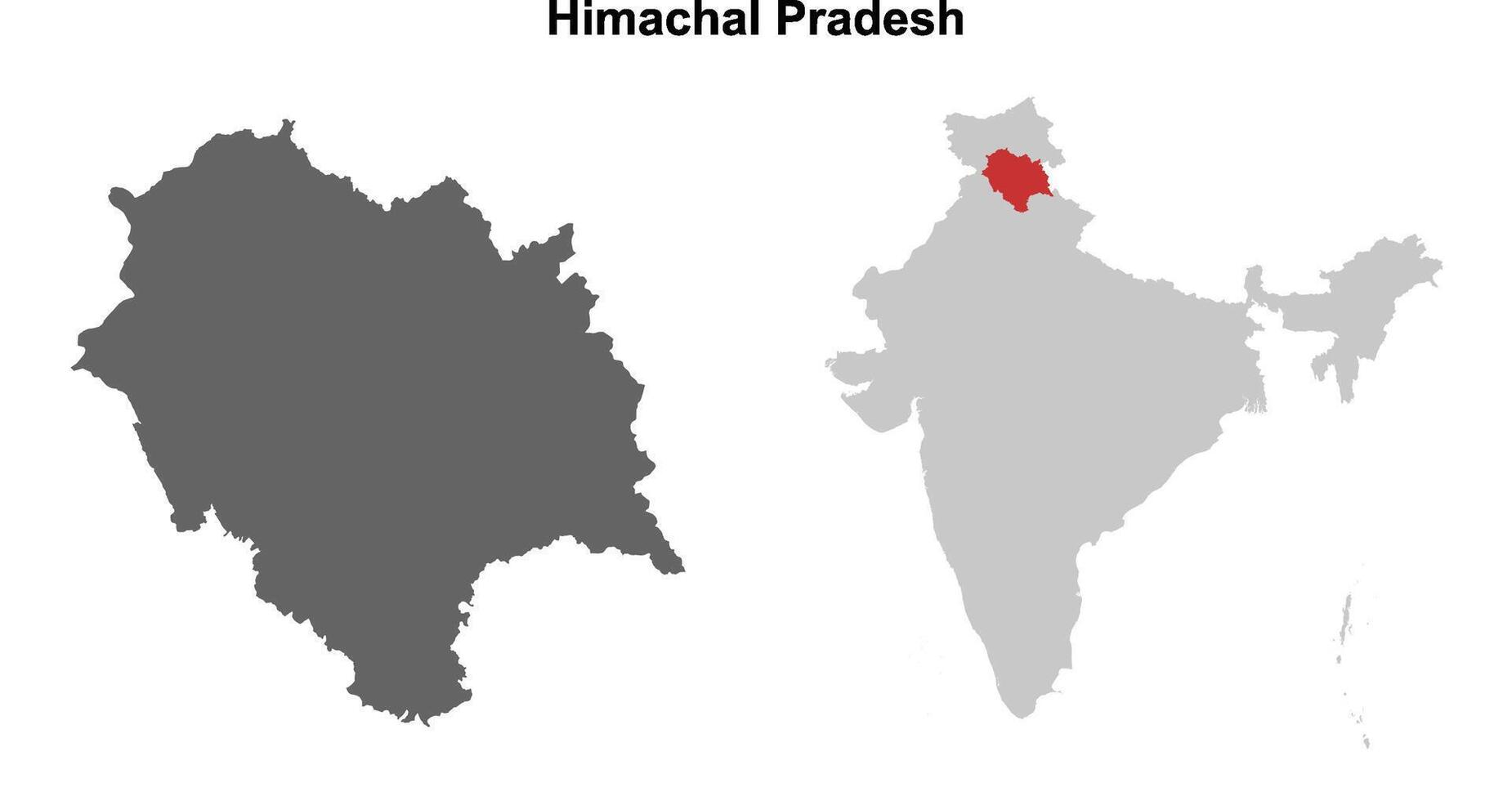 Himachal Pradesh state outline map set vector