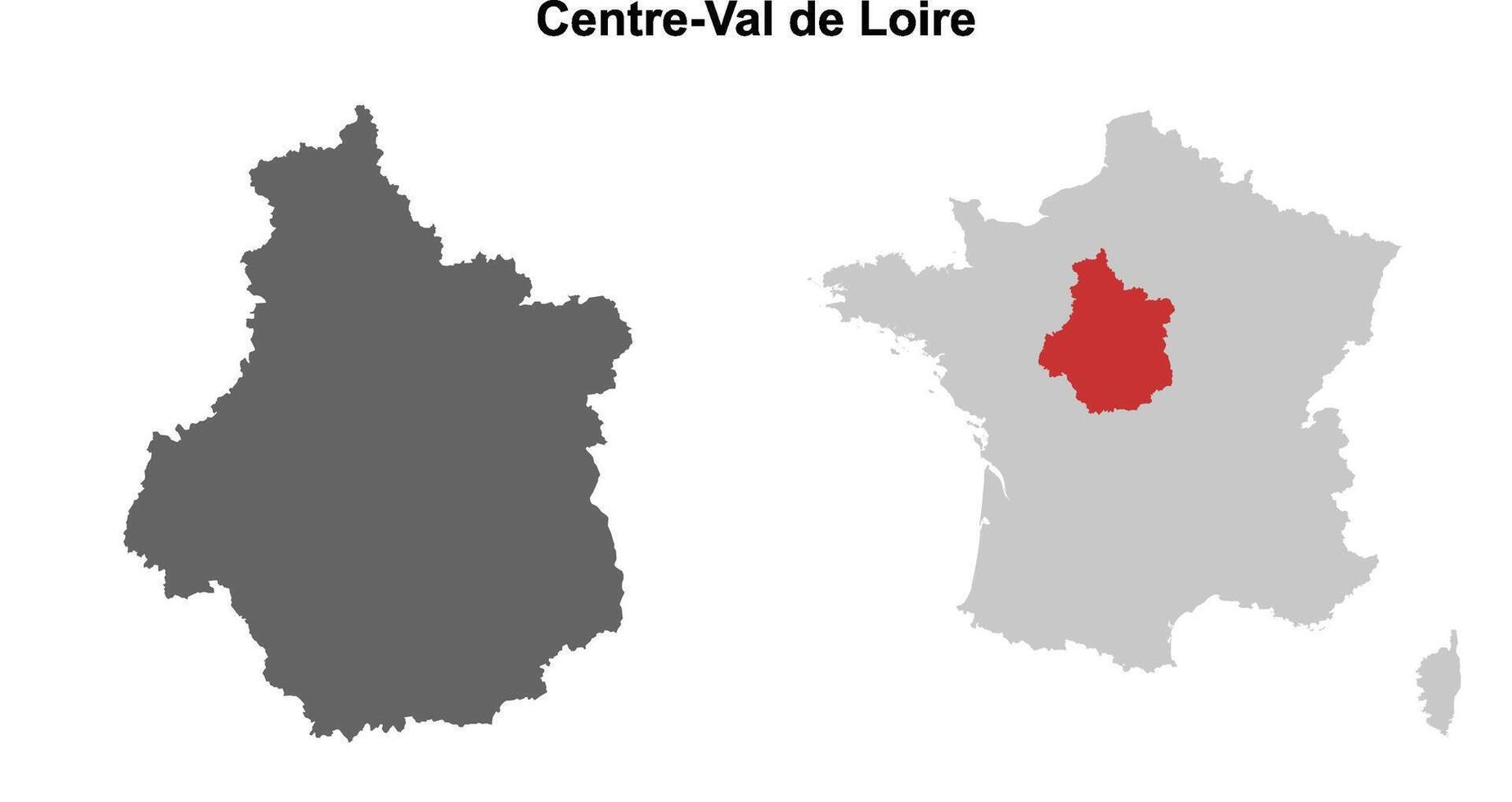 Centre-Val de Loire region blank outline map set vector
