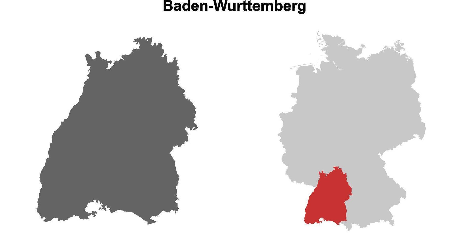 Baden-Wurttemberg state blank outline map set vector