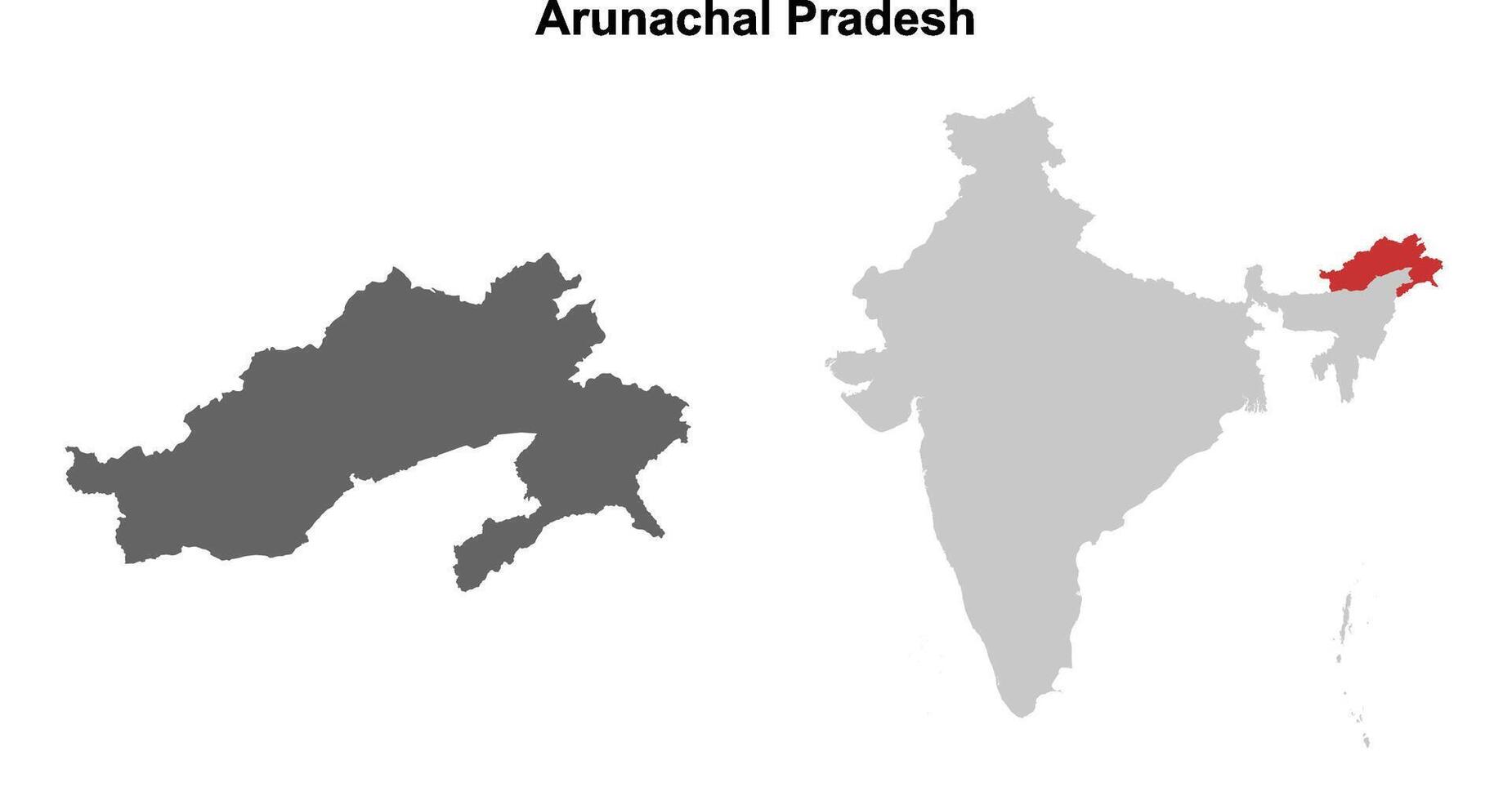 Arunachal Pradesh state outline map set vector