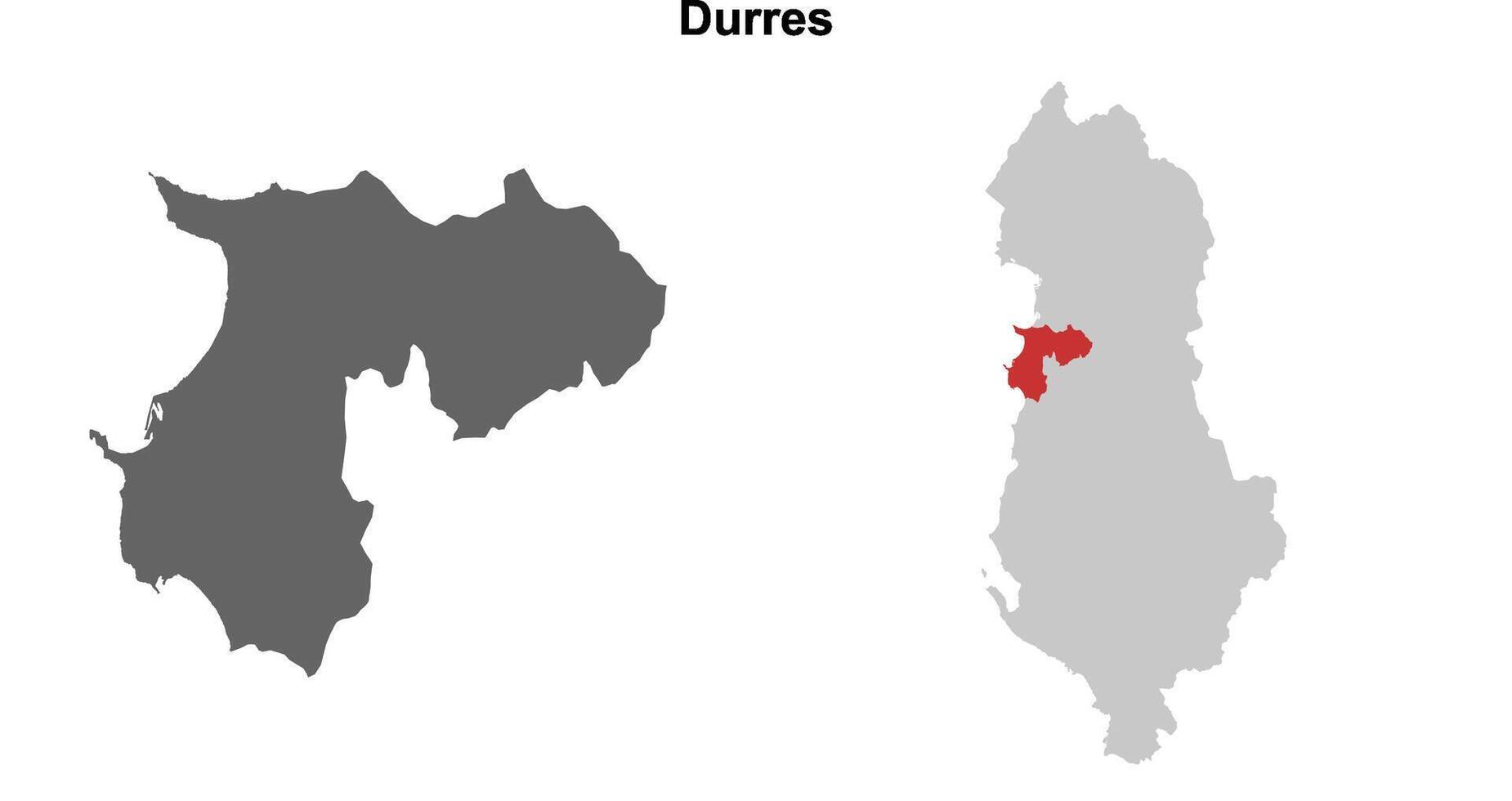 Durres county blank outline map set vector