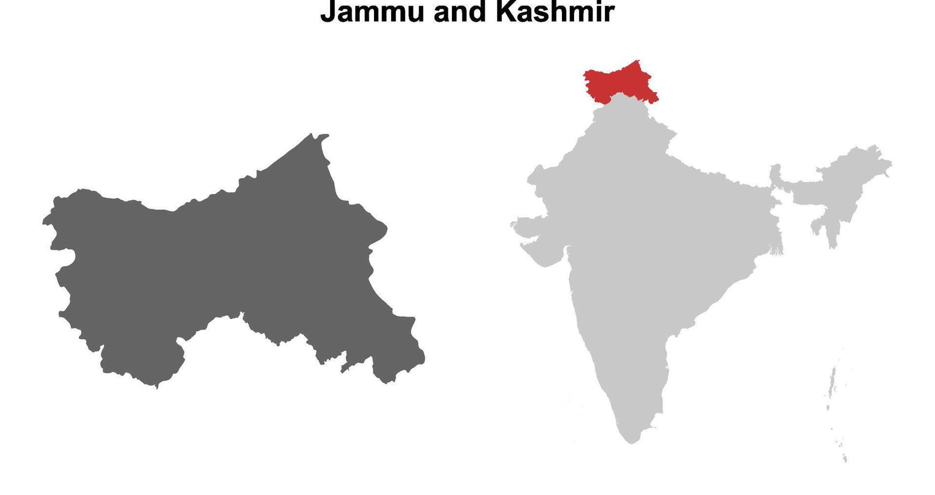 Jammu and Kashmir state outline map set vector